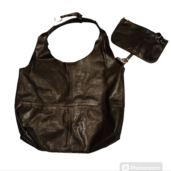 Pulicati Butter Soft Black Italian Leather Hobo Bag Logo Charm attached … - Picture 2 of 7